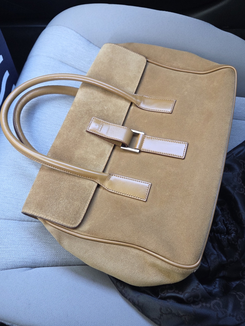 Vintage GUCCI Suede Leather Tote Handbag in Camel